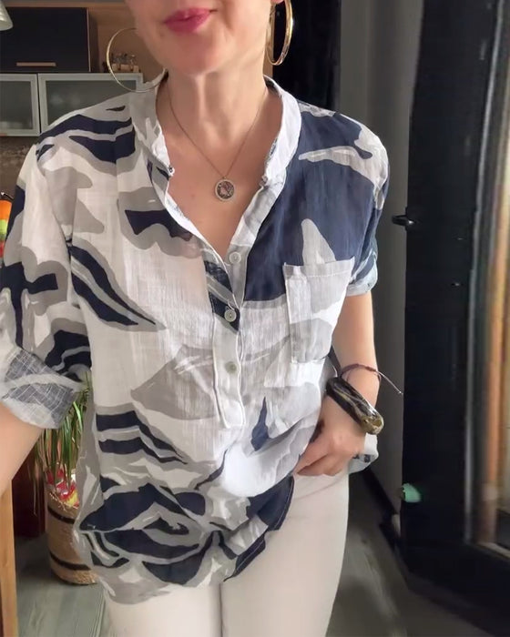 Chemisier décontracté col montant imprimé