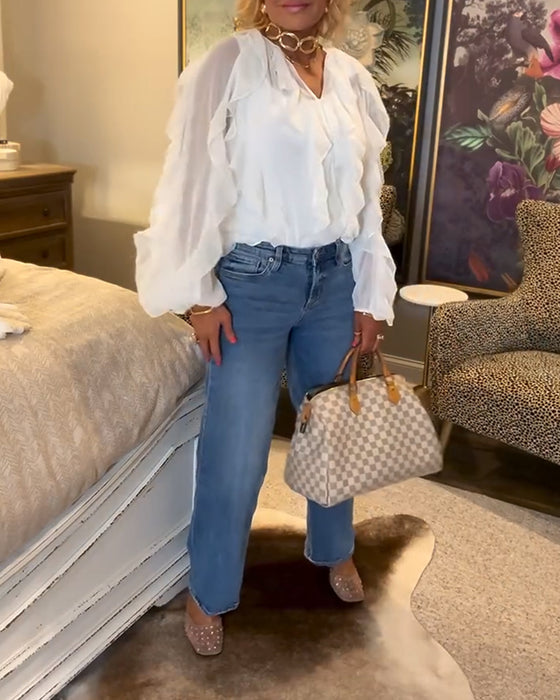 Chemisier Fluide Uni À Volants