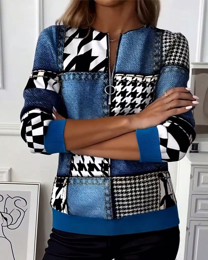 Sweat-shirt imprimé tendance à demi-zip