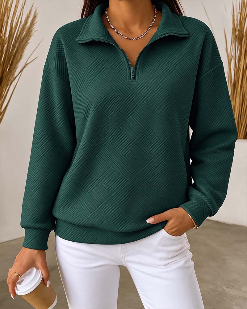 Sweat Uni Demi-Zip Col À Revers
