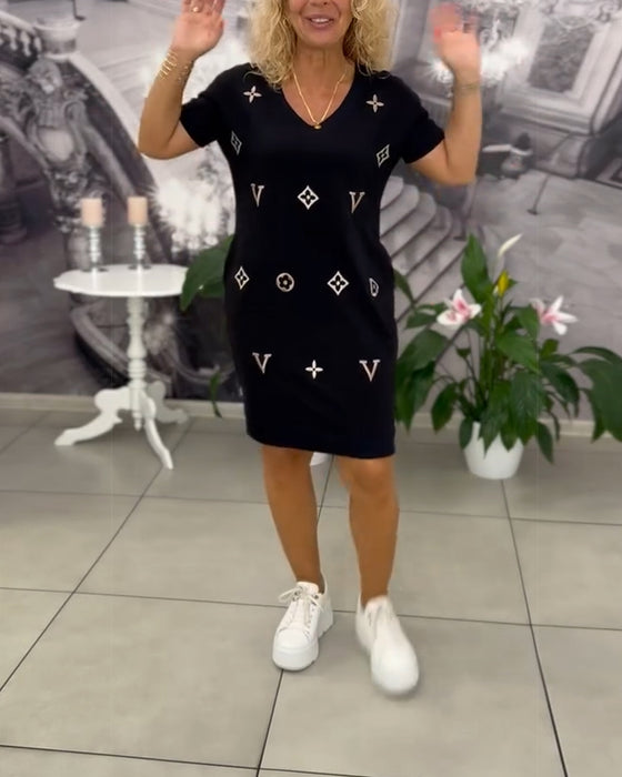 Robe Mode Col En V Manches Courtes