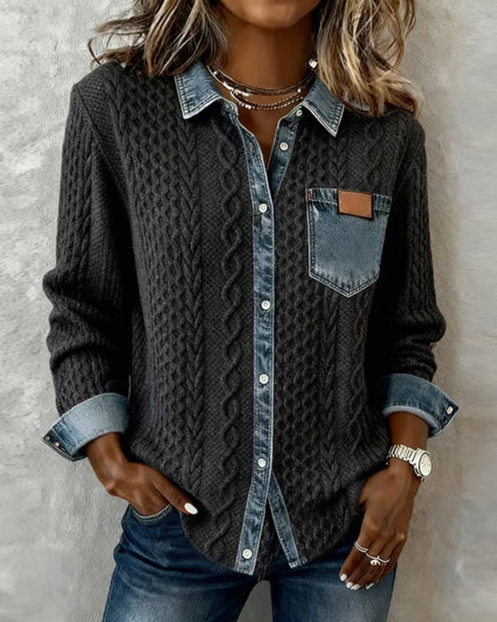 Chemise Manches Longues À Patchwork Jean
