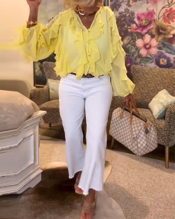 Chemisier Fluide Uni À Volants