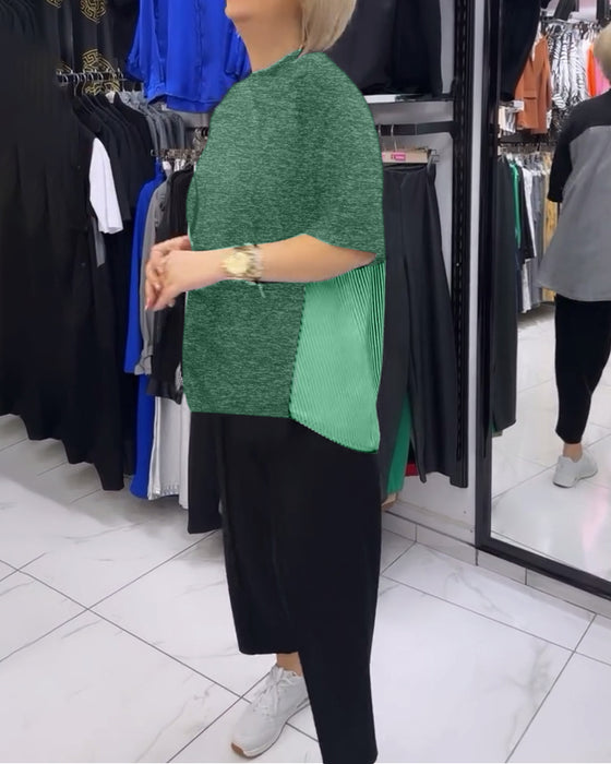 Blouse décontractée patchwork à fines rayures