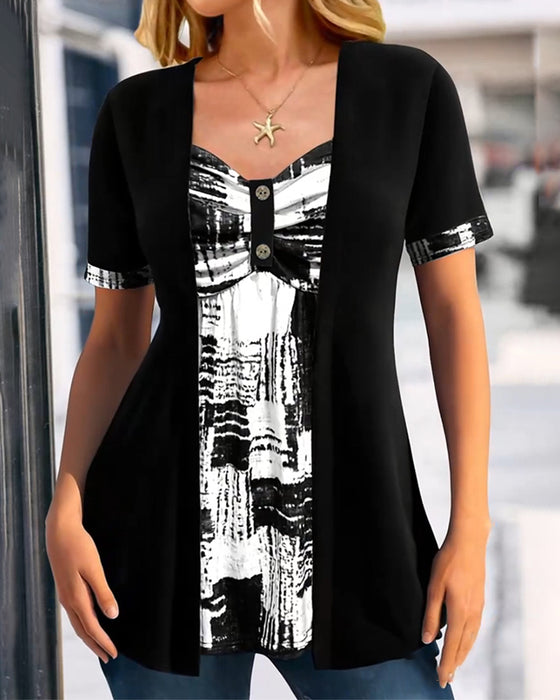 Blouse Imprimée Faux Deux Pièces Irrégulière