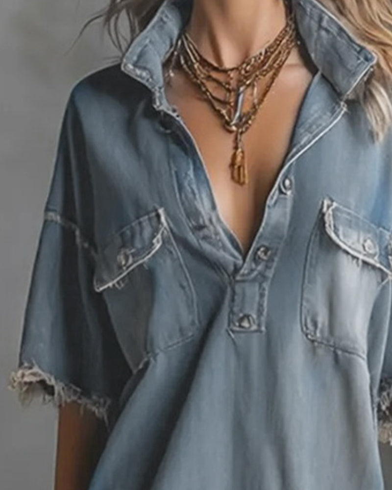 Robe Décontractée Col Revers Denim