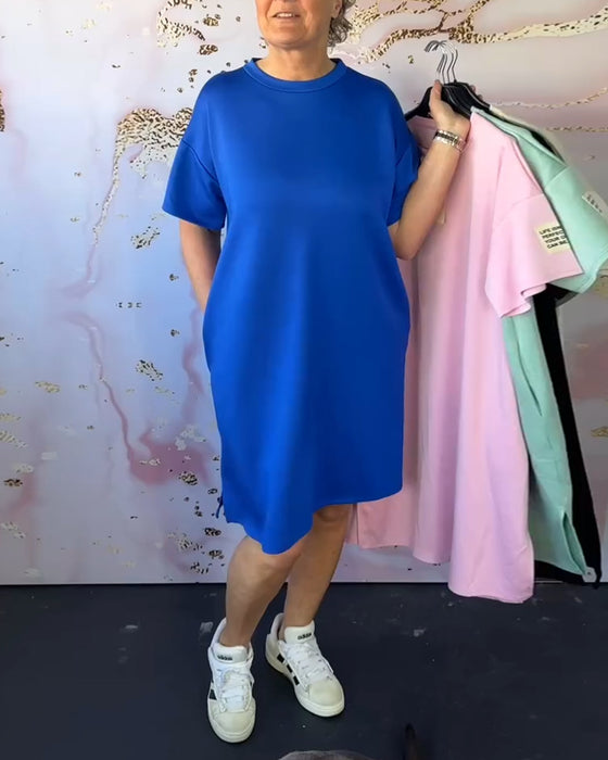 Robe Col Rond Décontractée Manches Courtes Simple