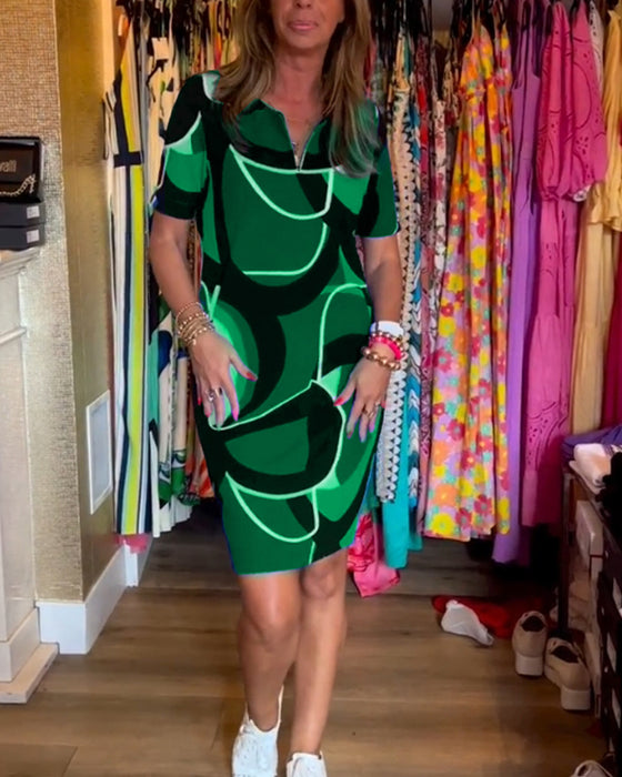 Robe imprimée droite à col en V