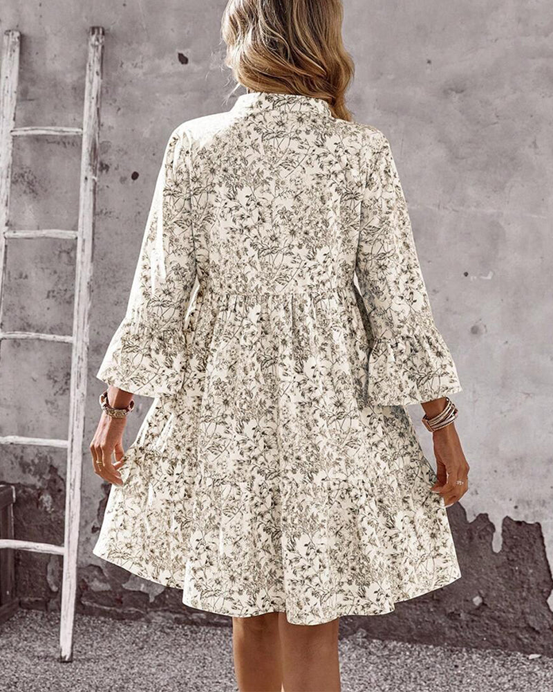 Robe Col Montant Imprimé Floral Ligne-A
