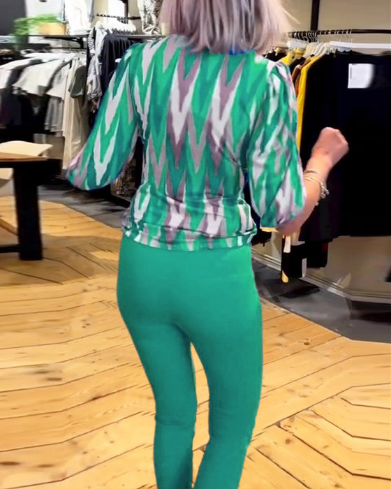 Haut décontracté imprimé en V profond