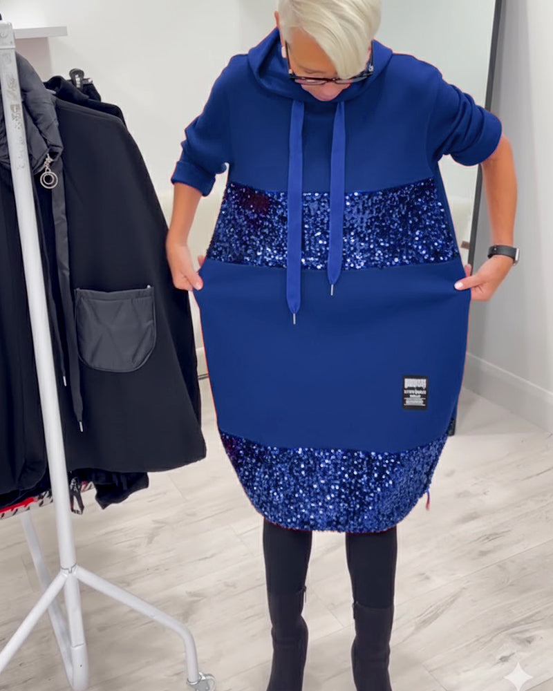 Robe À Capuche Avec Patchwork Tendance