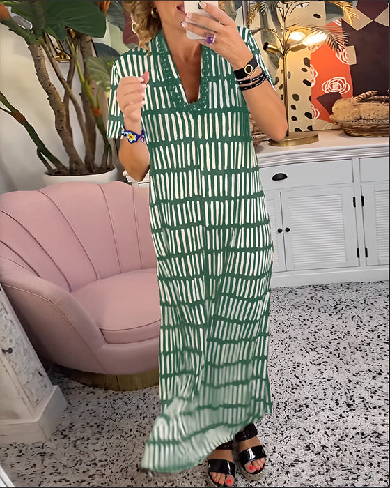 Robe longue décontractée imprimée à manches courtes