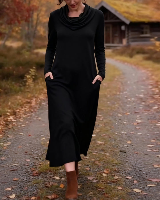 Robe décontractée simple de couleur unie avec poche