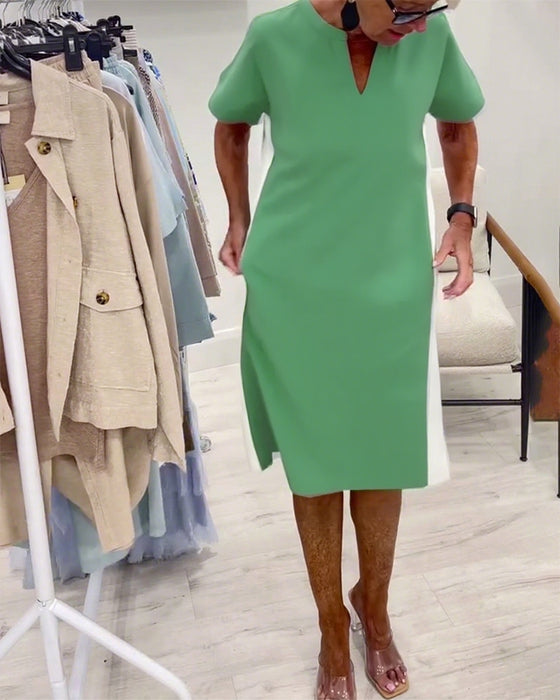 Robe Manches Courtes Couleur Contrastée Droite