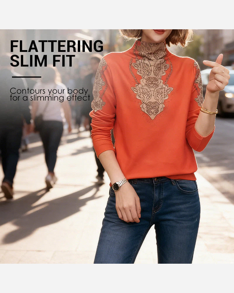 Haut Élégant Imprimé Cintré Femme Col Montant