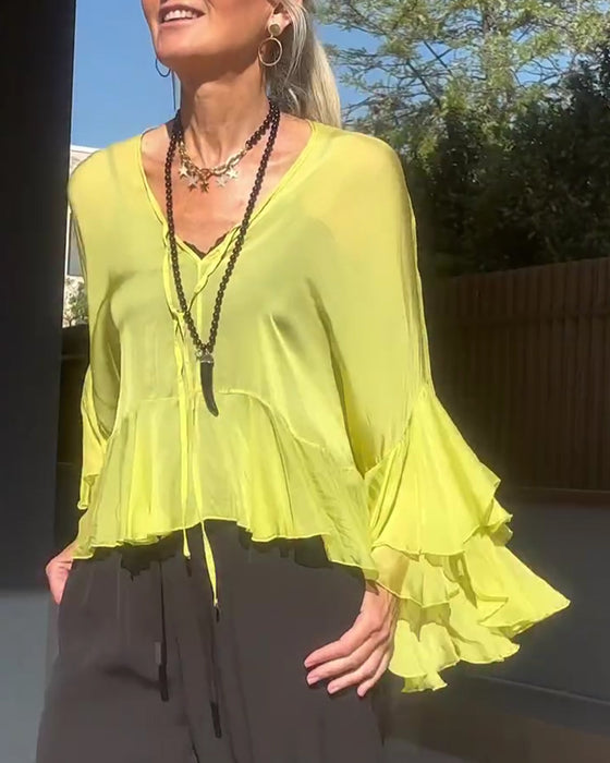 Blouse Volant Manche Papillon Manche Chauve Souris