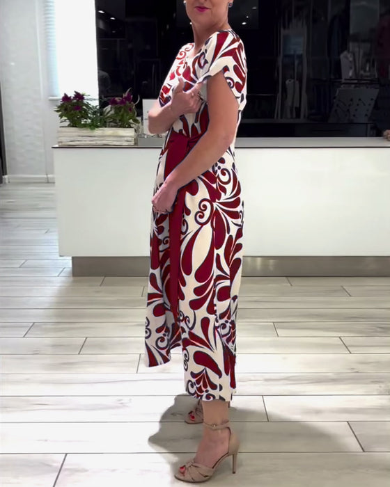 Robe élégante à manches courtes et imprimé contrasté