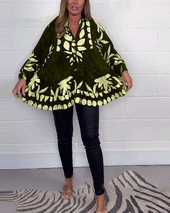 Blouse imprimée à manches cloche et boutons