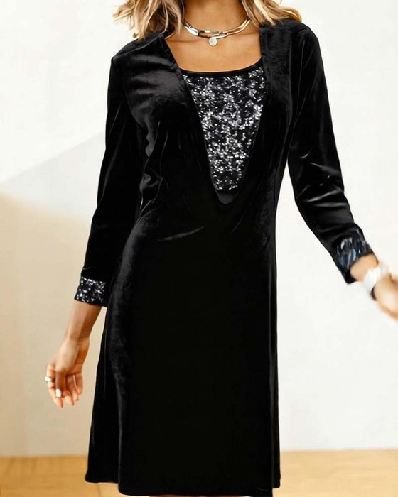 Robe Élégante À Sequins Patchwork