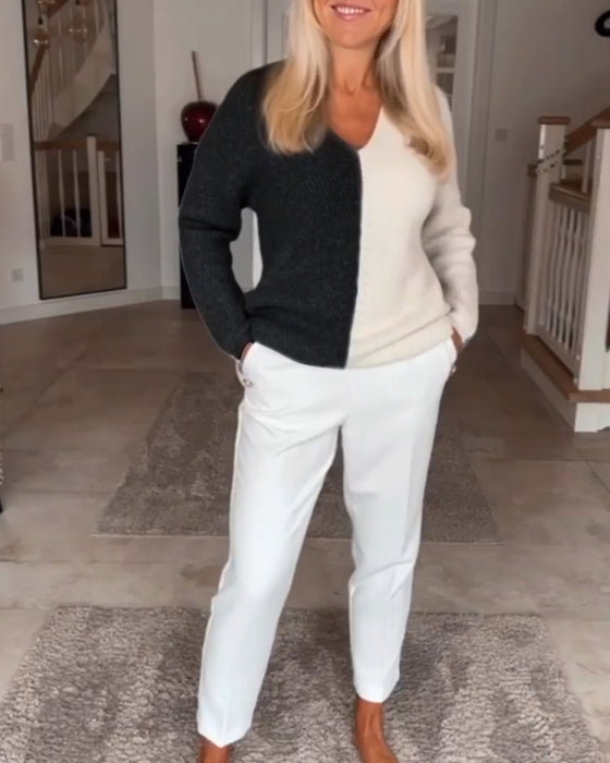 Pull de bloc de couleur en V