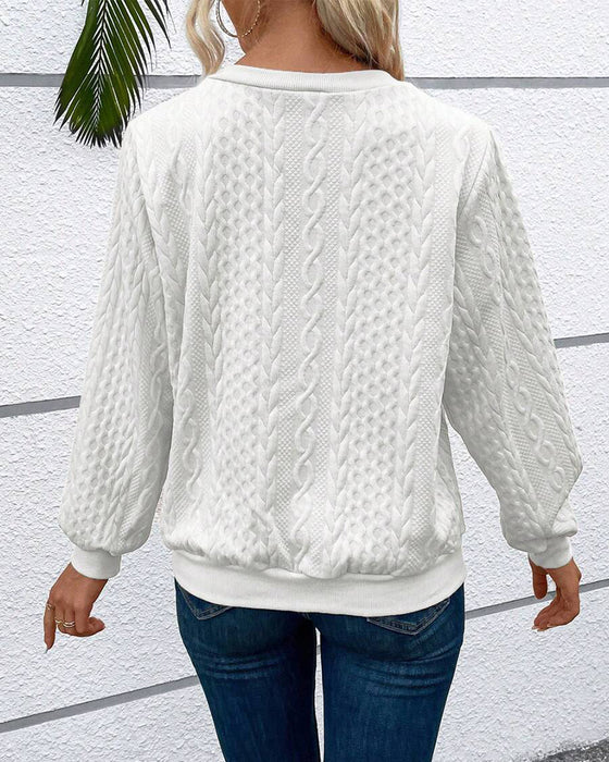 Sweat-shirt décontracté à manches longues et fermeture éclair de couleur unie