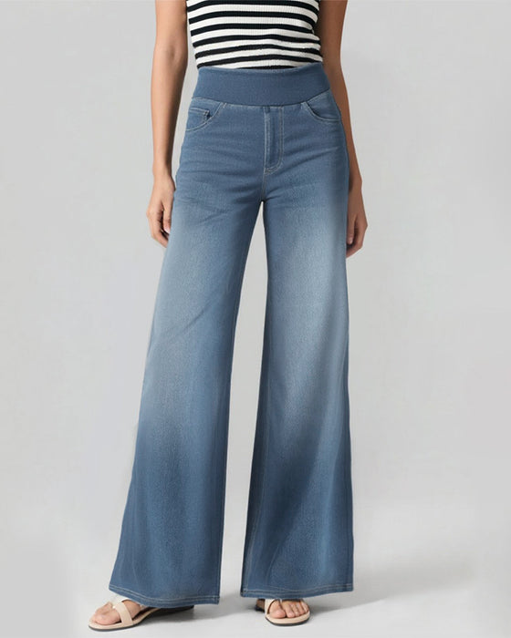 Denim Haute Taille Lavé Loose Baggy Décontracté