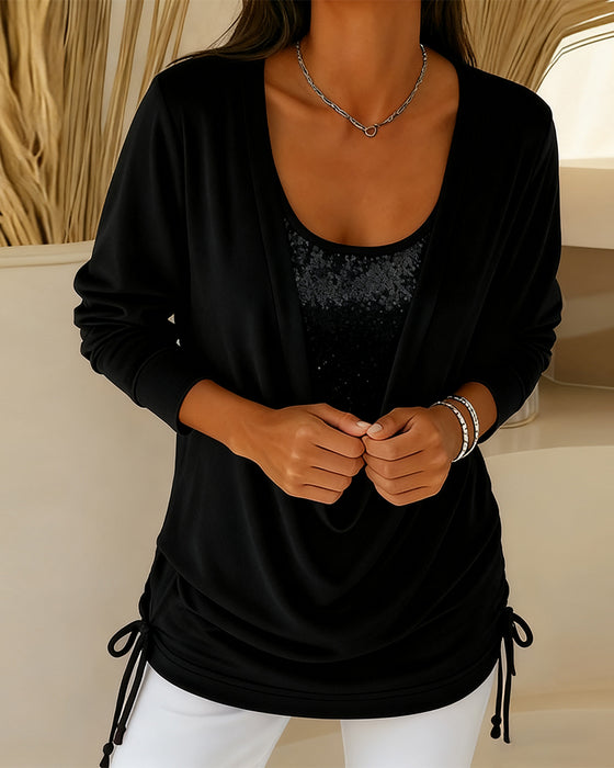 Haut Bicolore À Paillettes Effet Deux-En-Un