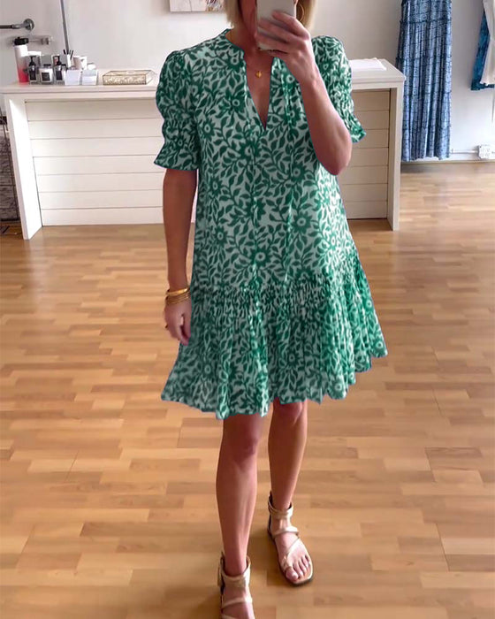 Robe plissée à imprimé floral et manches bouffantes