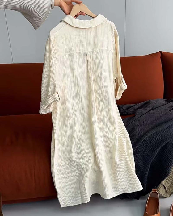 Robe Manches Longues Unie Simple Col Revers