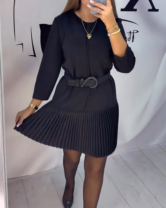 Robe À Manches Trois Quarts À Plis Accordéon