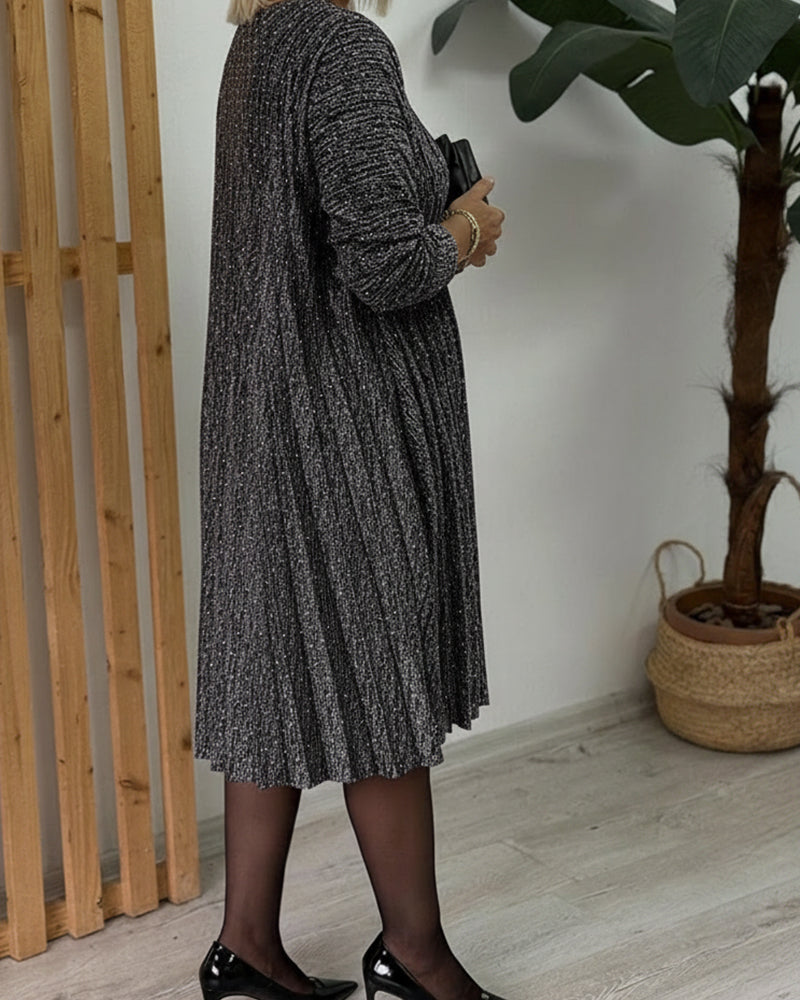 Robe Col Rond Scintillant Plissé Mode