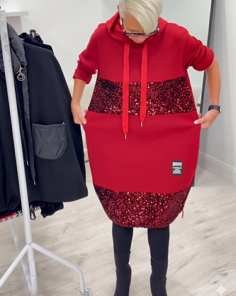 Robe À Capuche Avec Patchwork Tendance