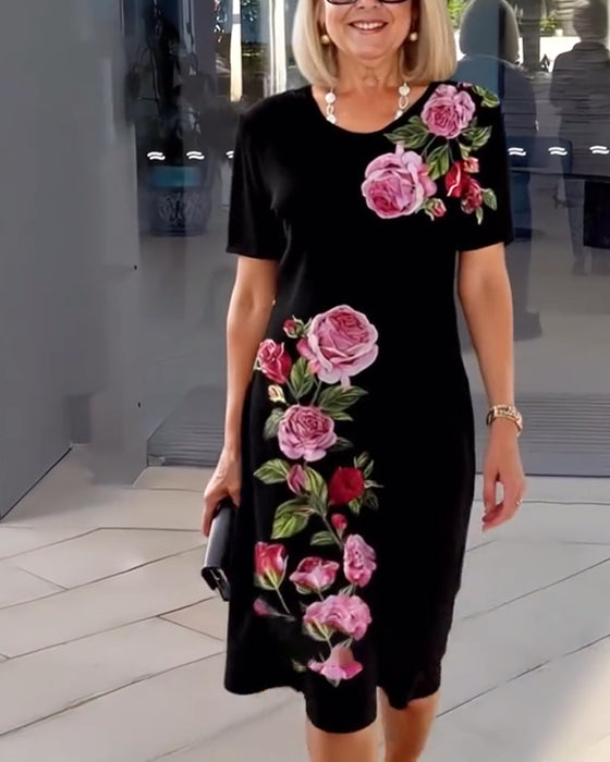 Robe Manches Courtes Imprimé Rose Tubes