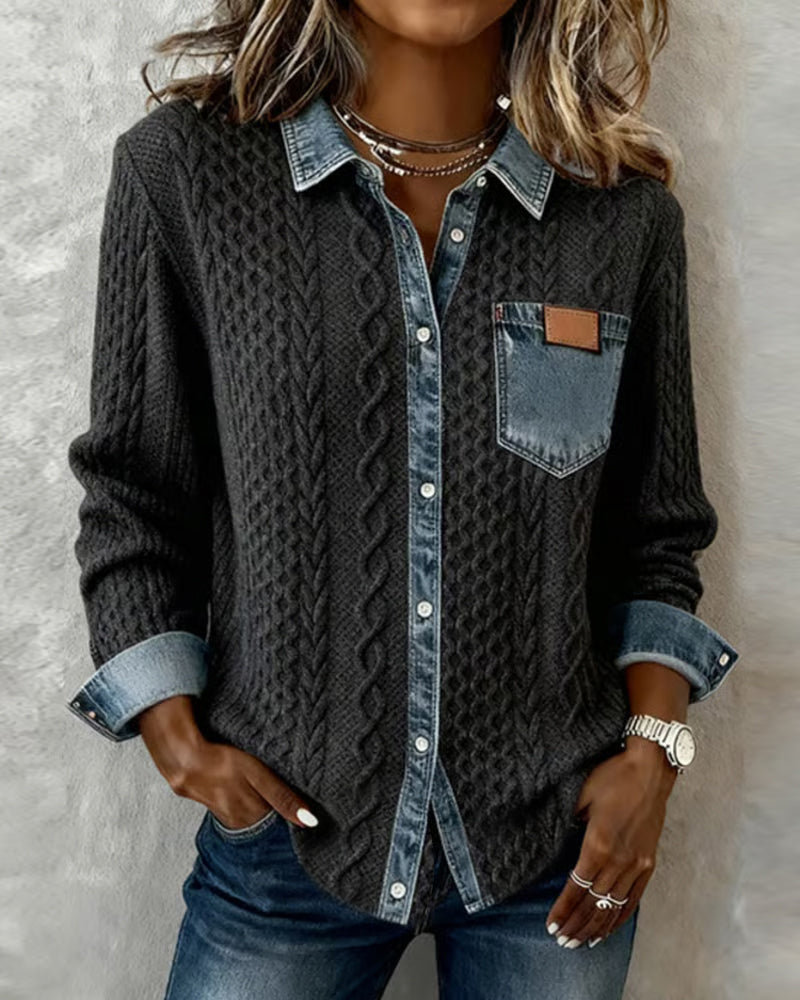 Chemise Manches Longues À Patchwork Jean