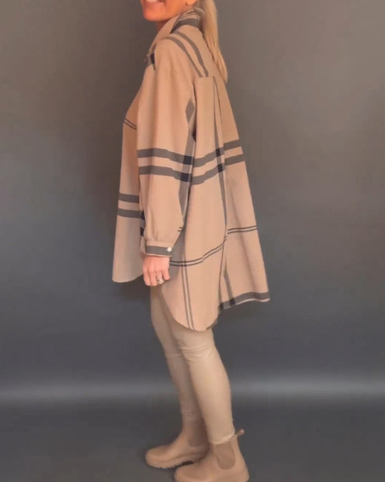 Chemise décontractée à revers à carreaux