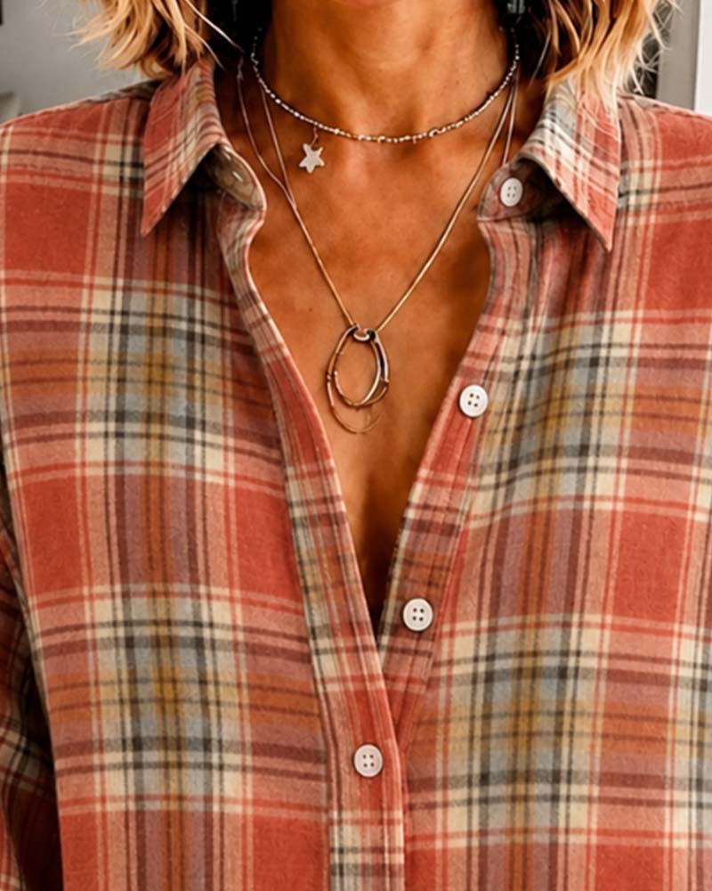 Chemise Revers À Carreaux Manches Longues
