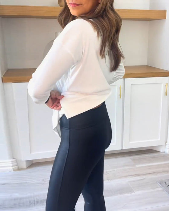 Haut de couleur unie à manches longues