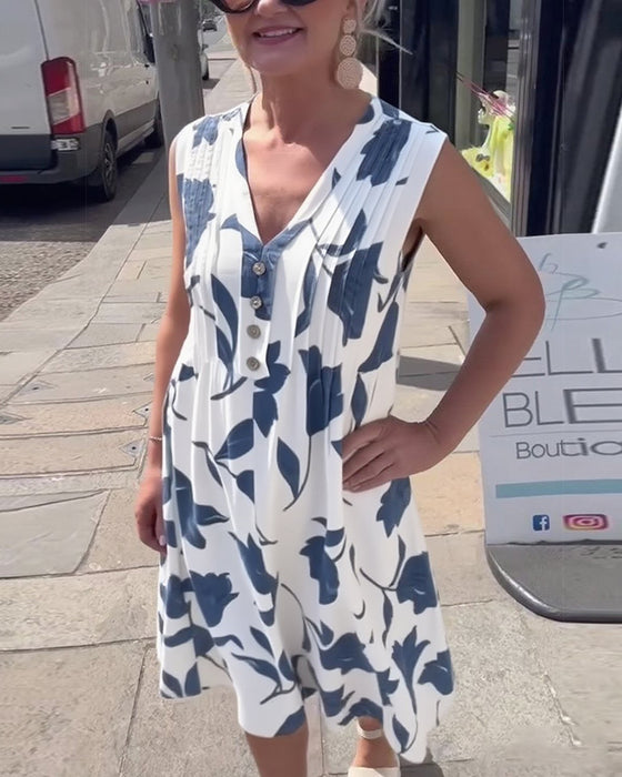 Robe Décolleté En V Sans Manches Imprimée