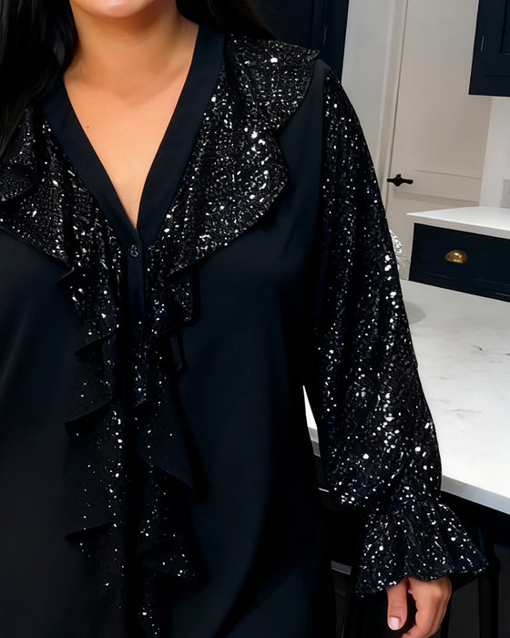 Blouse Grande Taille À Volants Et Paillettes