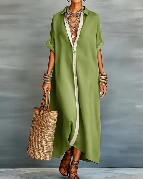 Robe Chemise Élégante Col À Revers Drapé