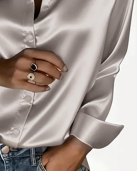 Chemise Col Drapé Manches Longues Décontractée