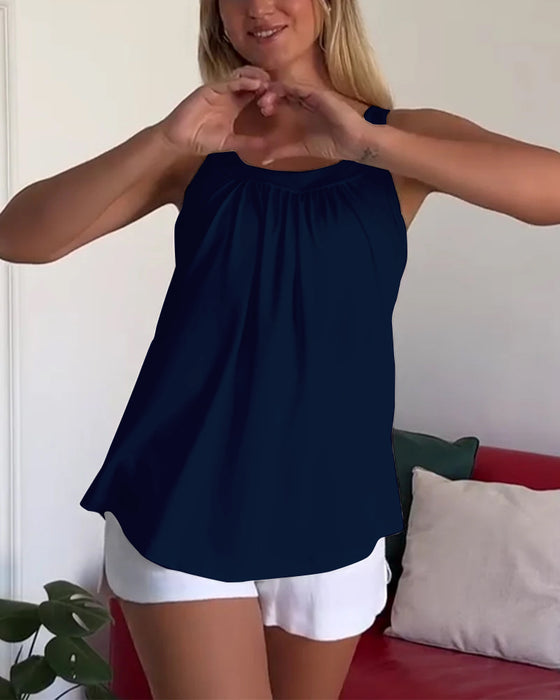 Ensemble Haut à Bretelles Plissé Uni Sans Bretelles