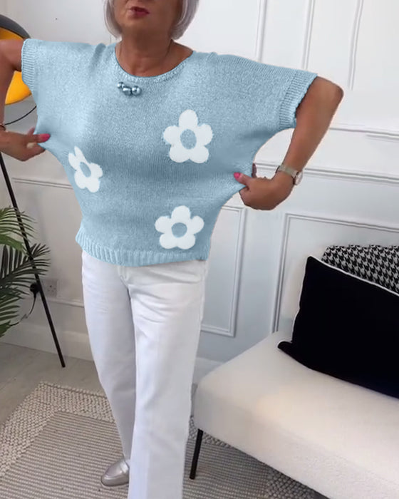 Pull col rond slim fleuri