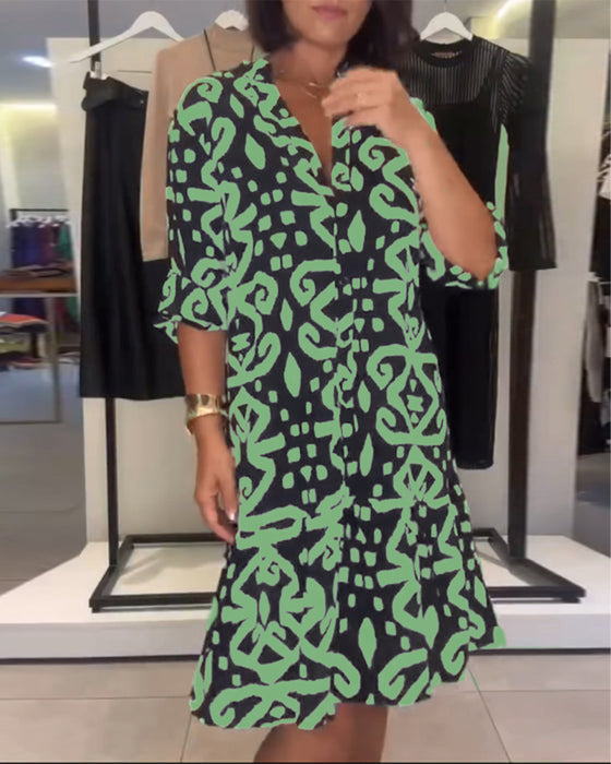 Robe Col En V Élégante Imprimée