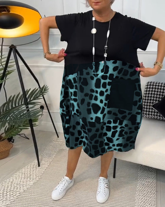 Robe imprimée à manches courtes et col rond