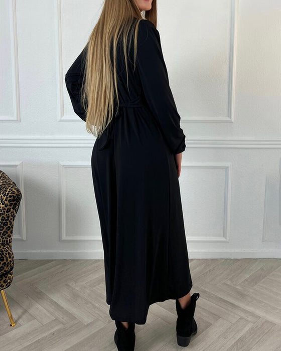 Robe sexy unie avec manches longues