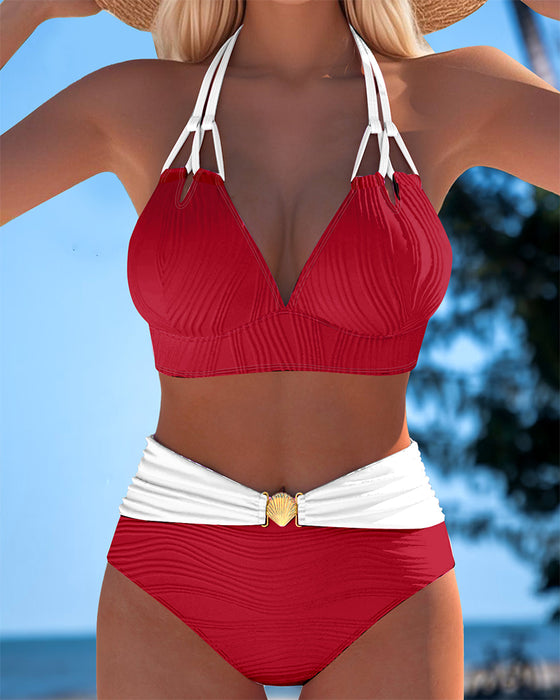 Maillot de Bain Double bretelle Haute taille Couleur contrastée