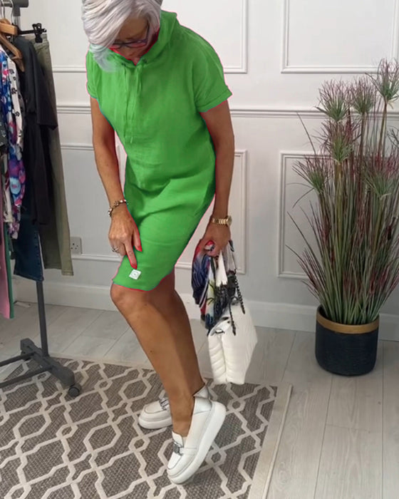 Robe décontractée à capuche et manches courtes