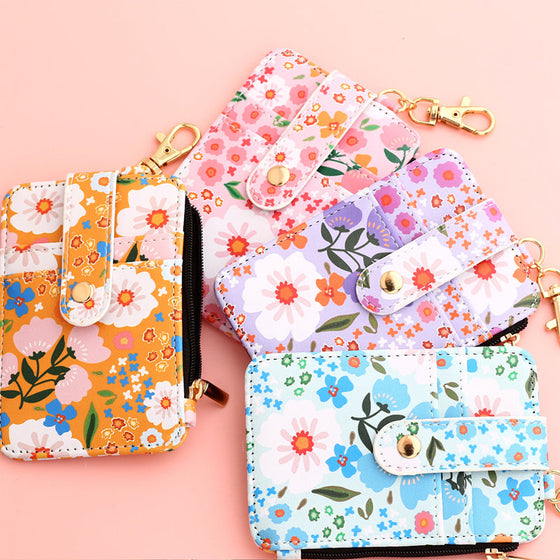 Petit Porte-Monnaie En Cuir Floral Avec Porte-Clés Et Bracelet