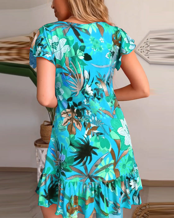 Robe florale avec col et volants